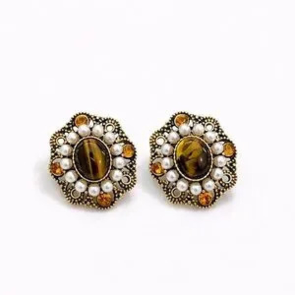 ?? Elegant Gold and Brown Stud Earrings